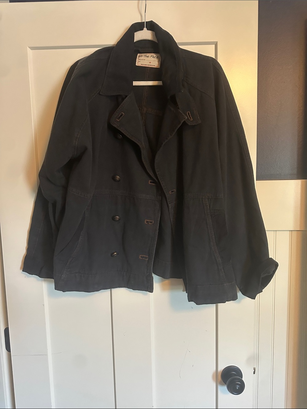 Free People Black Double-Breasted Pea Coat